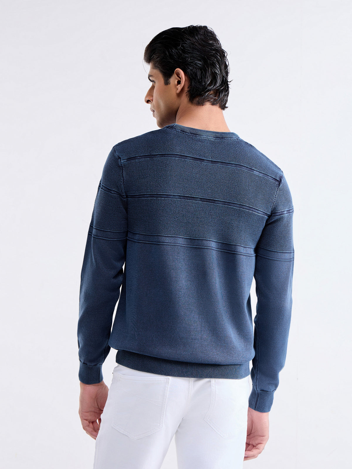 Textured Full Sleeve Jumper Sweater - Blue t4option_0