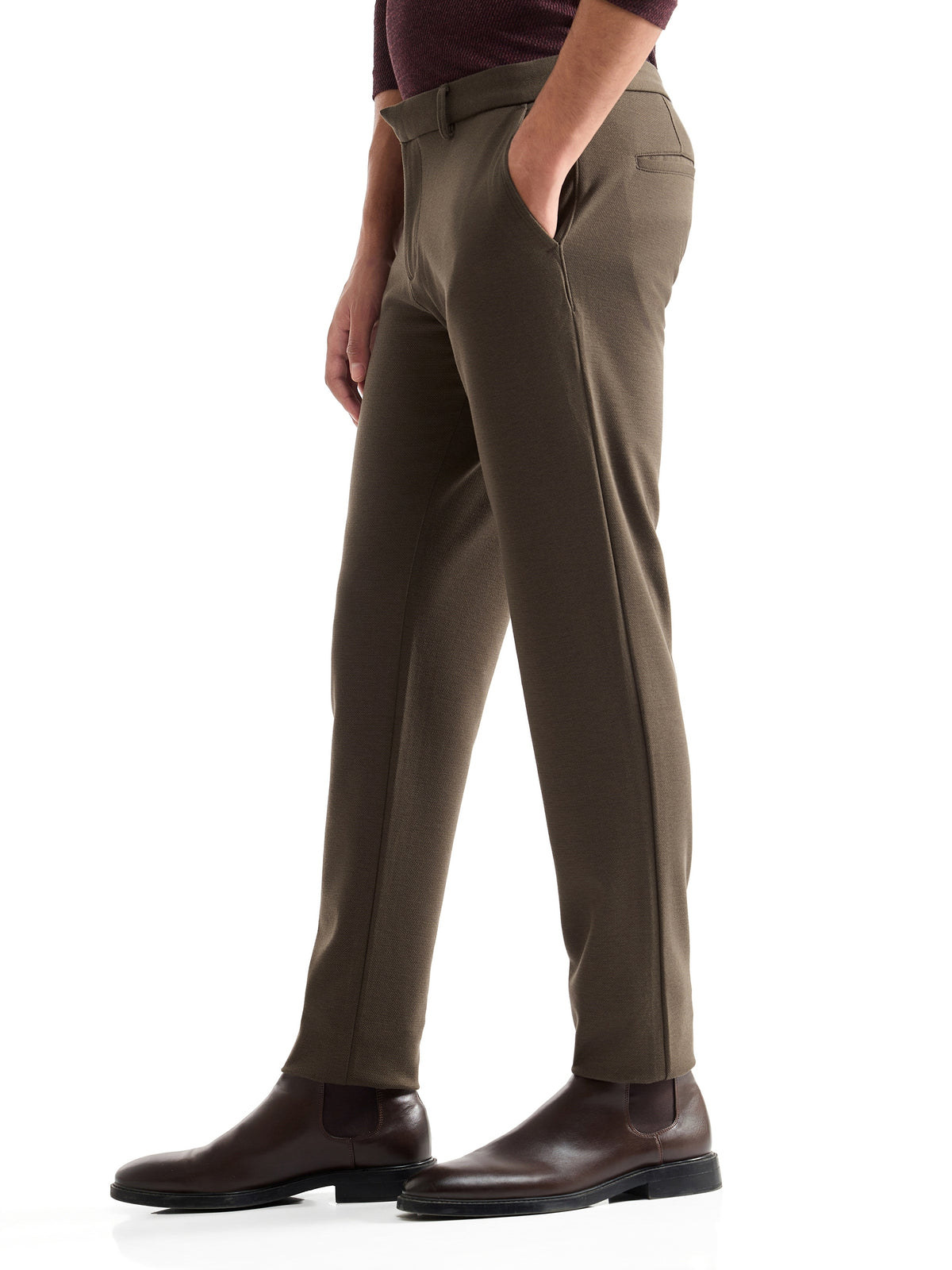 Yarn-Dyed Slim Comfort Fit Poly Viscose Trouser - Olive t4option_0