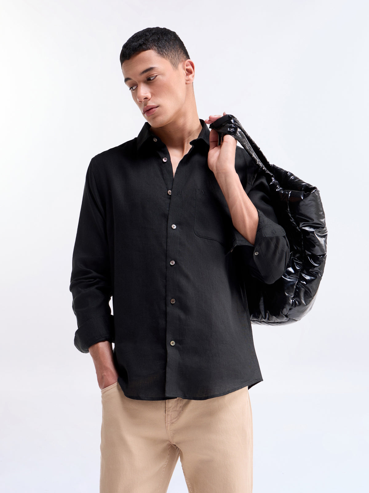 Solid Regular Fit Shirt - Black t4option_0