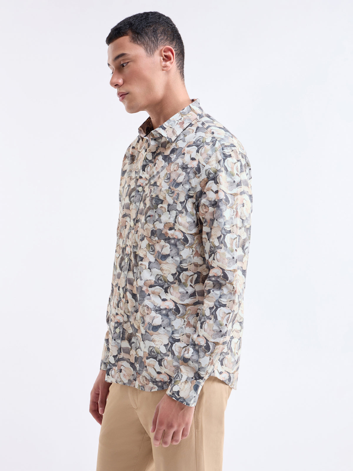 Printed Full Sleeve Cotton Shirt - Gasoline t4option_0