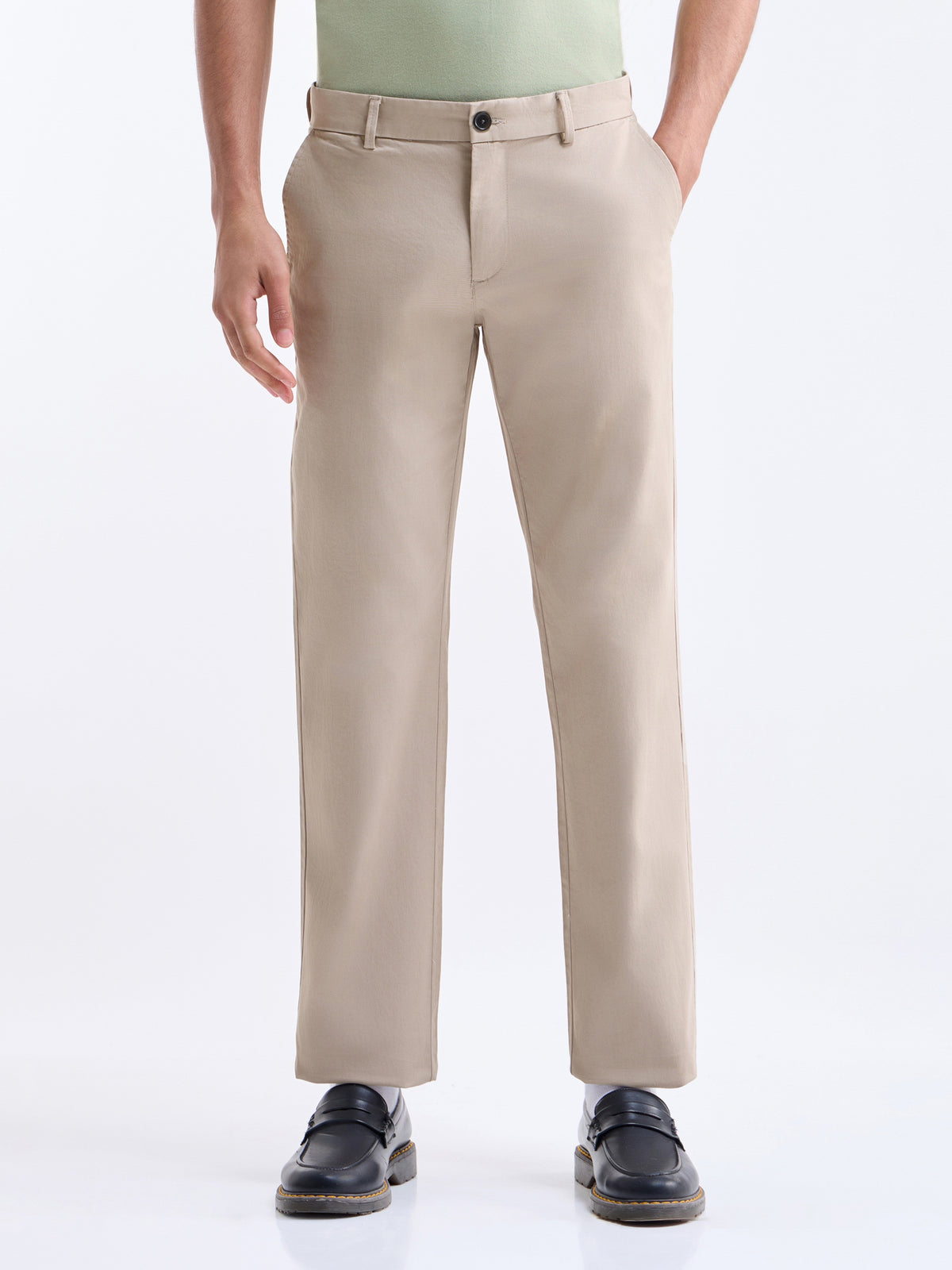Twill Regular Fit Cotton Stretch Trouser - Stone t4option_0