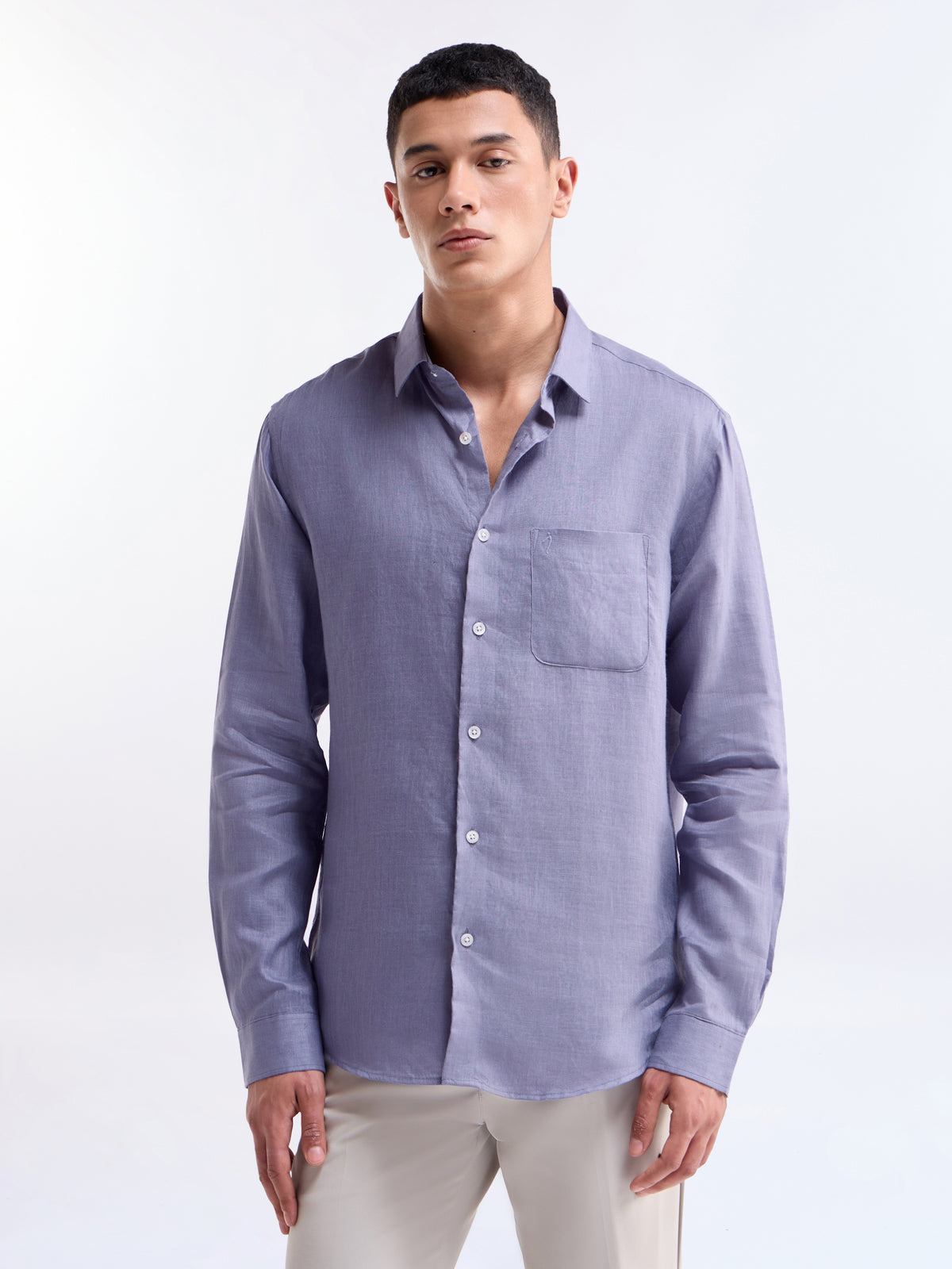 Solid Full Sleeve Linen Shirt - Purple t4option_0