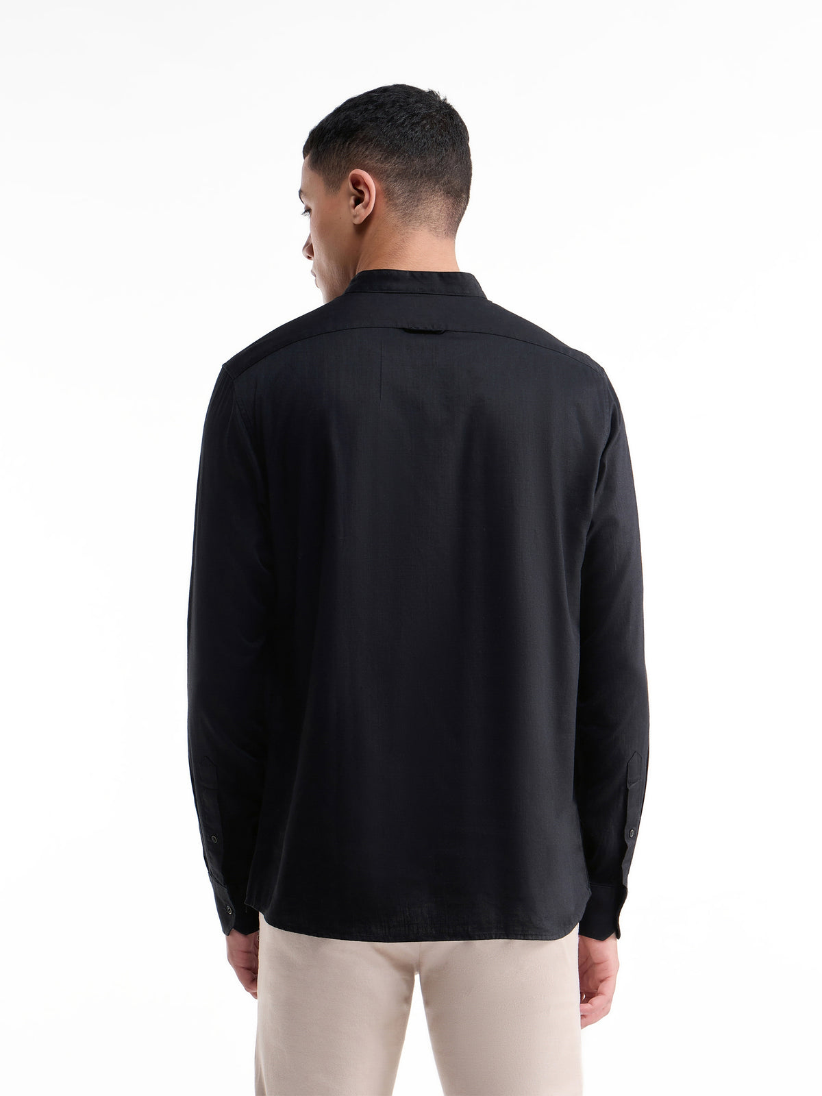 Solid Full Sleeve Cotton Shirt - Black t4option_0