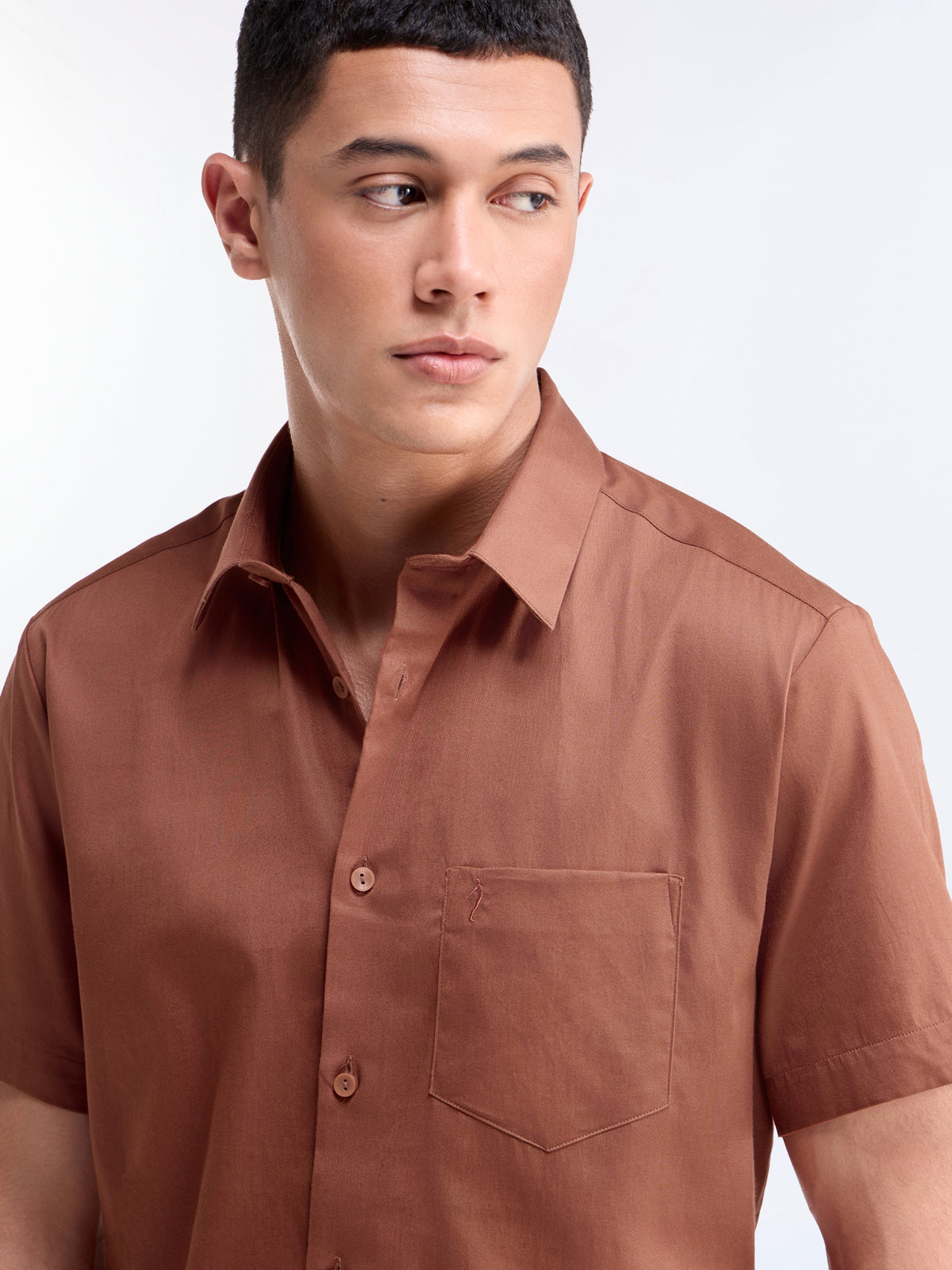 Solid Half Sleeve Cotton Stretch Shirt - Rust t4option_6