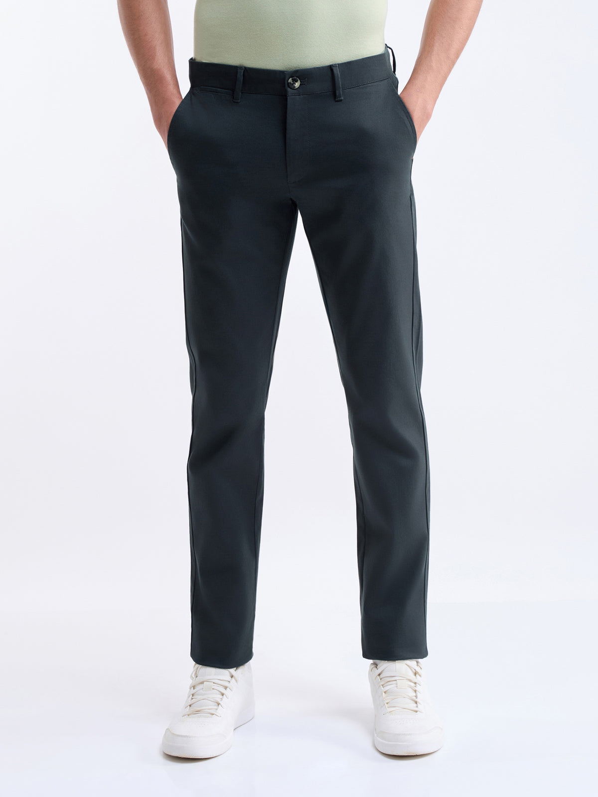 Slim Fit Cotton Stretch Trouser - Pine t4option_0