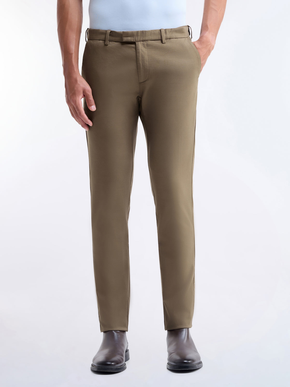 Slim Fit Cotton Tencel Spandex Trouser - Tan t4option_3
