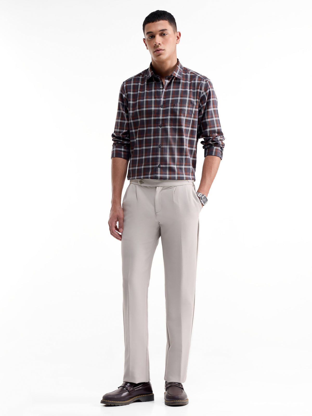 Check Full Sleeve Cotton Shirt - Dark Brown t4option_0
