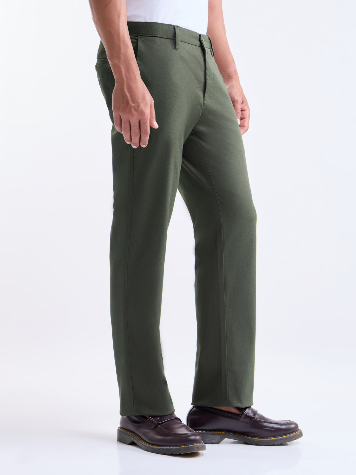Regular Fit Cotton Stretch Trouser - Dark Olive t4option_0