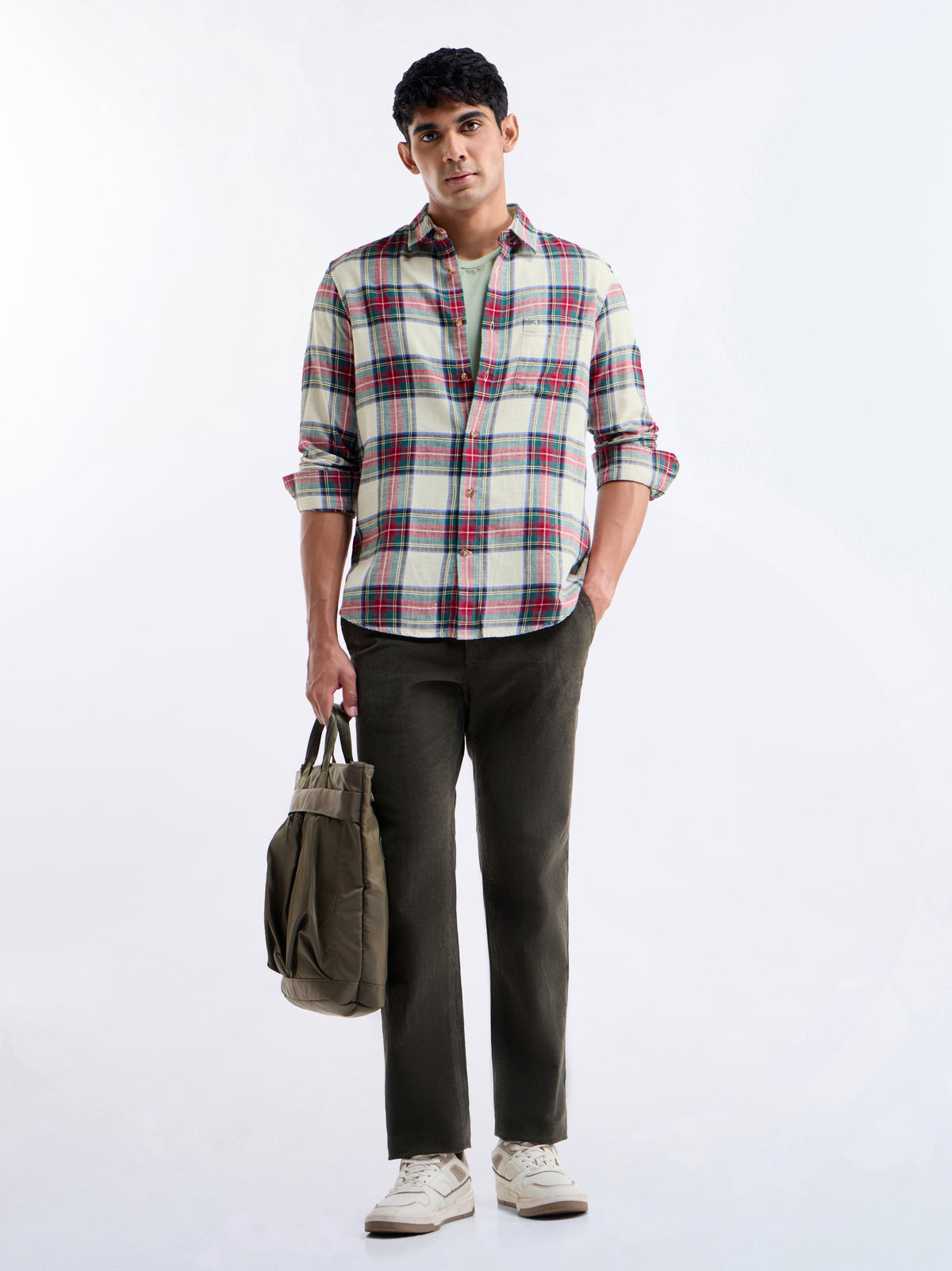Check Full Sleeve Cotton Shirt - Ecru t4option_0