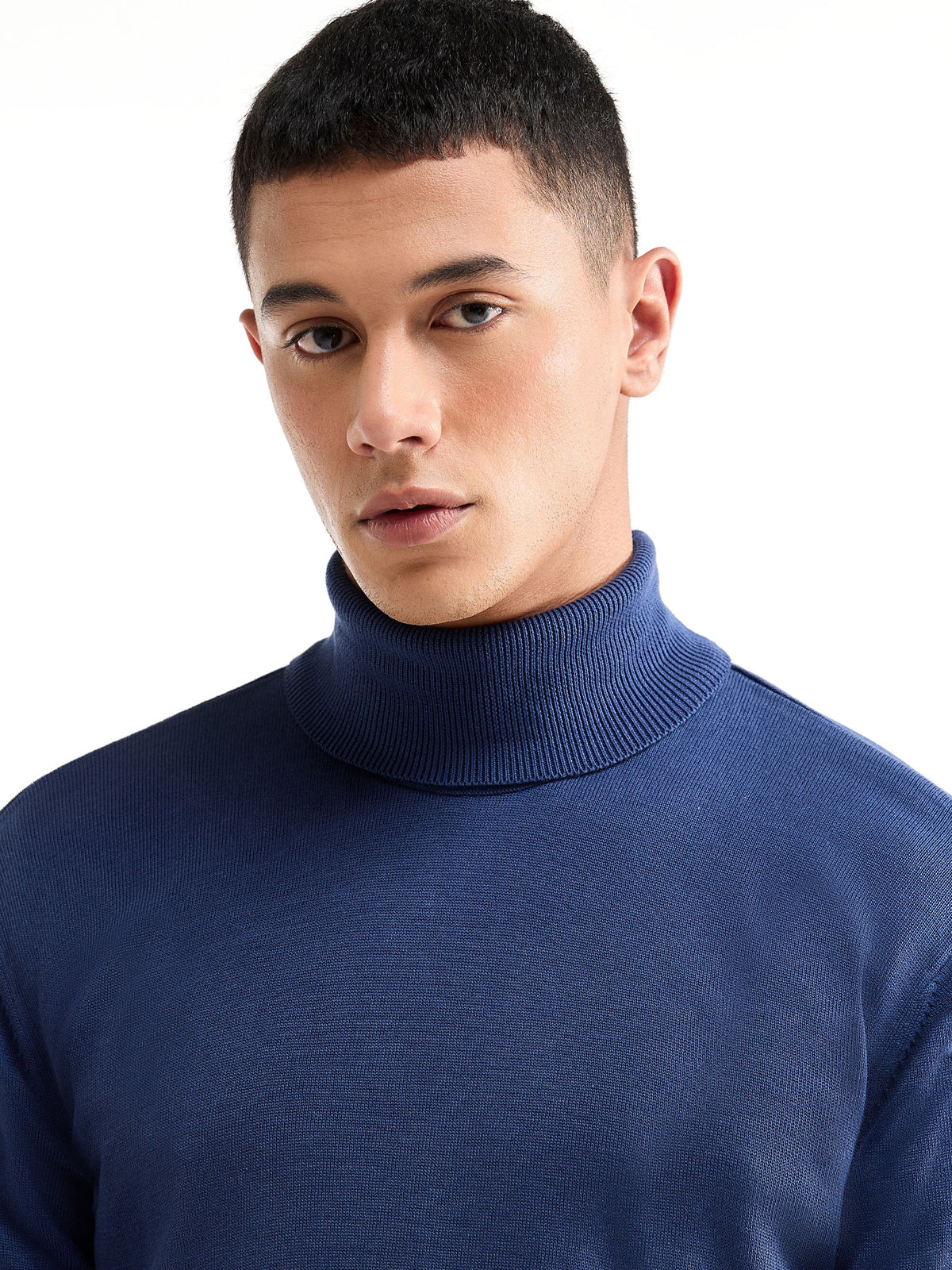 Solid Full Sleeve Turtle Neck Sweater - Depth Blue t4option_0