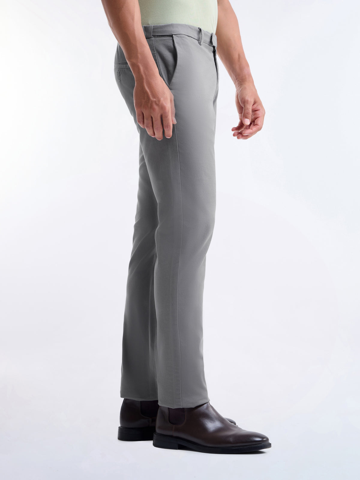 Slim Fit Cotton Tencel Spandex Trouser - Grey t4option_2