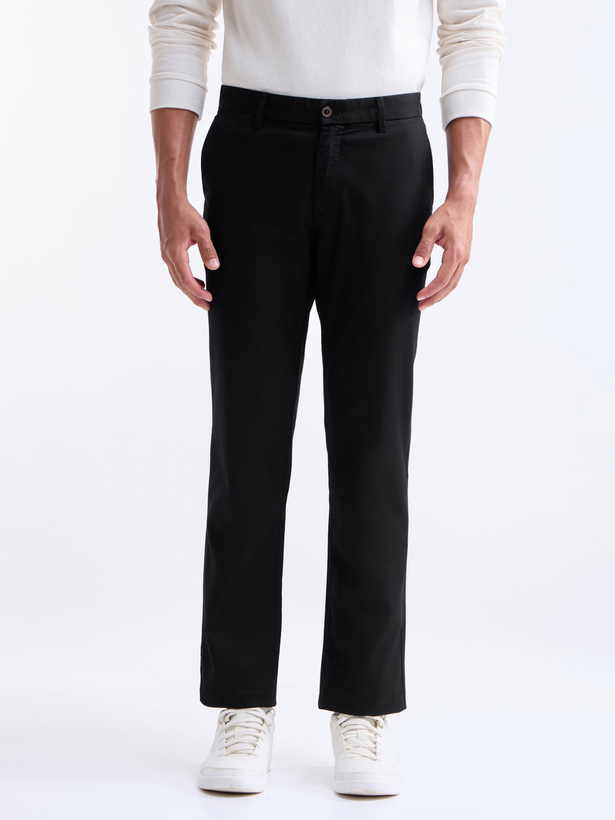 Regular Fit Cotton Stretch Trouser - Black t4option_0