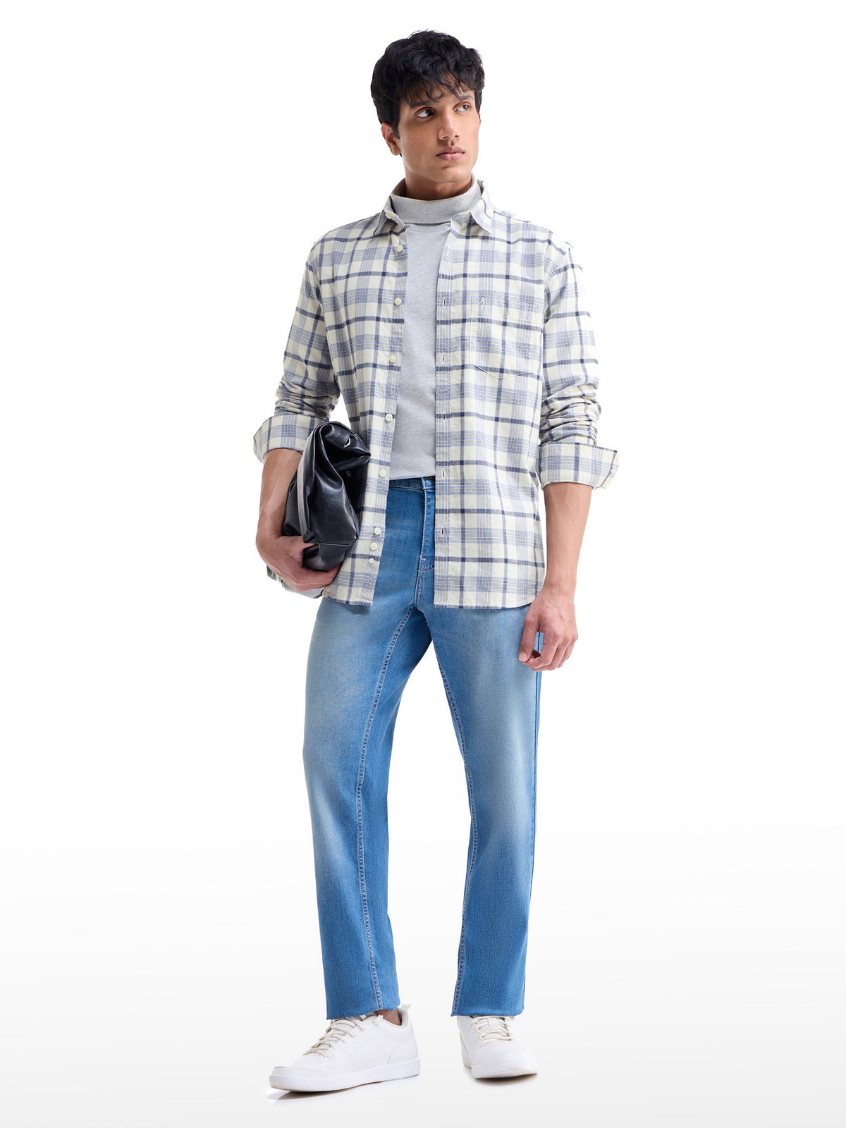 Check Full Sleeve Cotton Shirt - Sky mel t4option_0