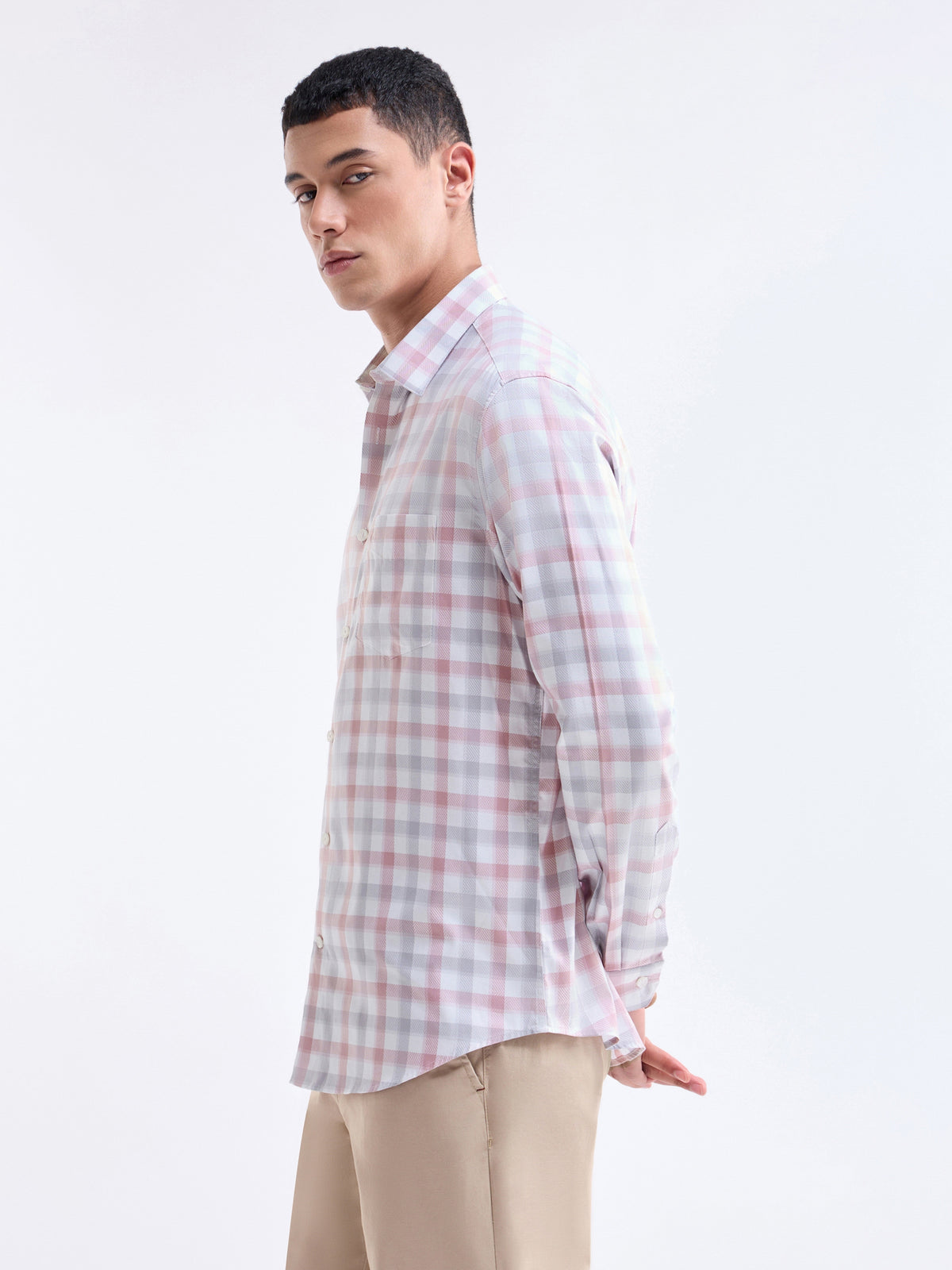 Check Full Sleeve Cotton Shirt - Pink t4option_1