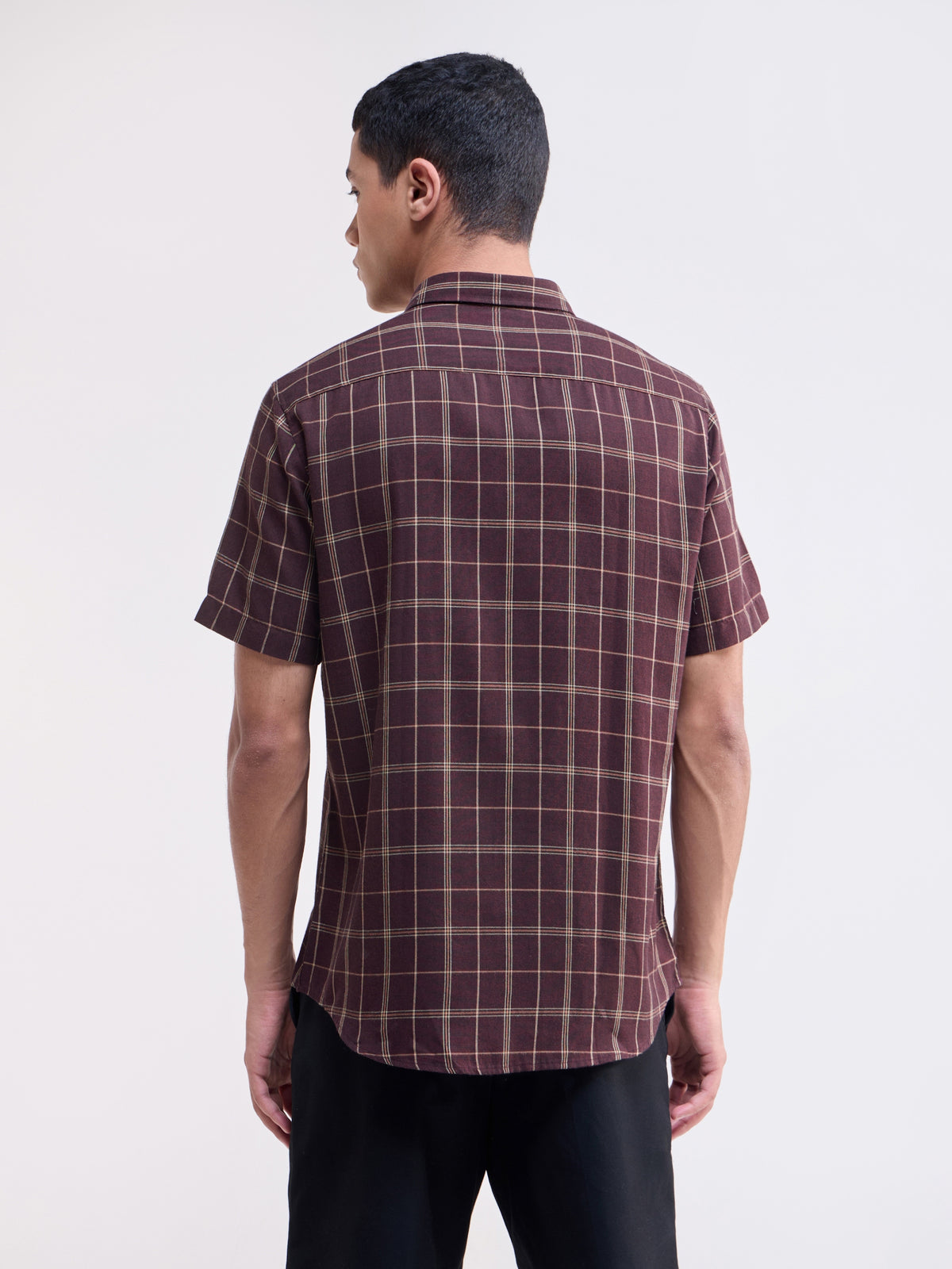 Check Half Sleeve Cotton Poly Shirt - Purple t4option_1