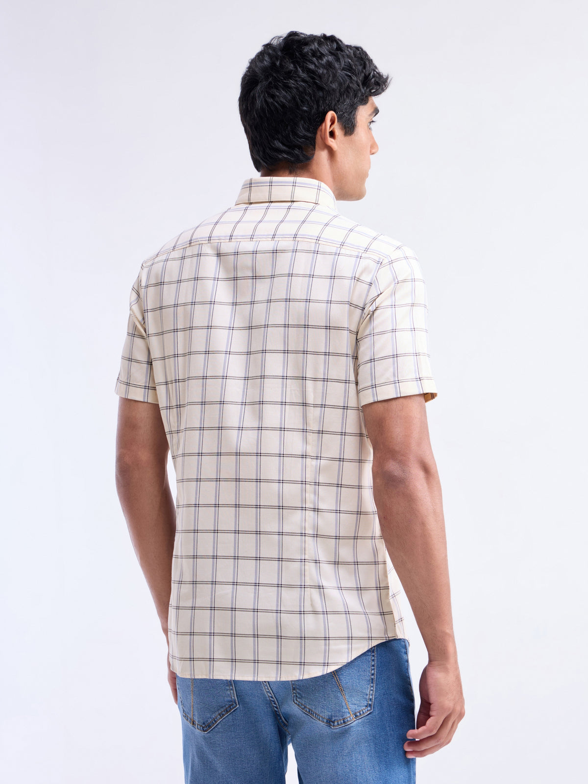 Check Half Sleeve Cotton Shirt - Peach t4option_0