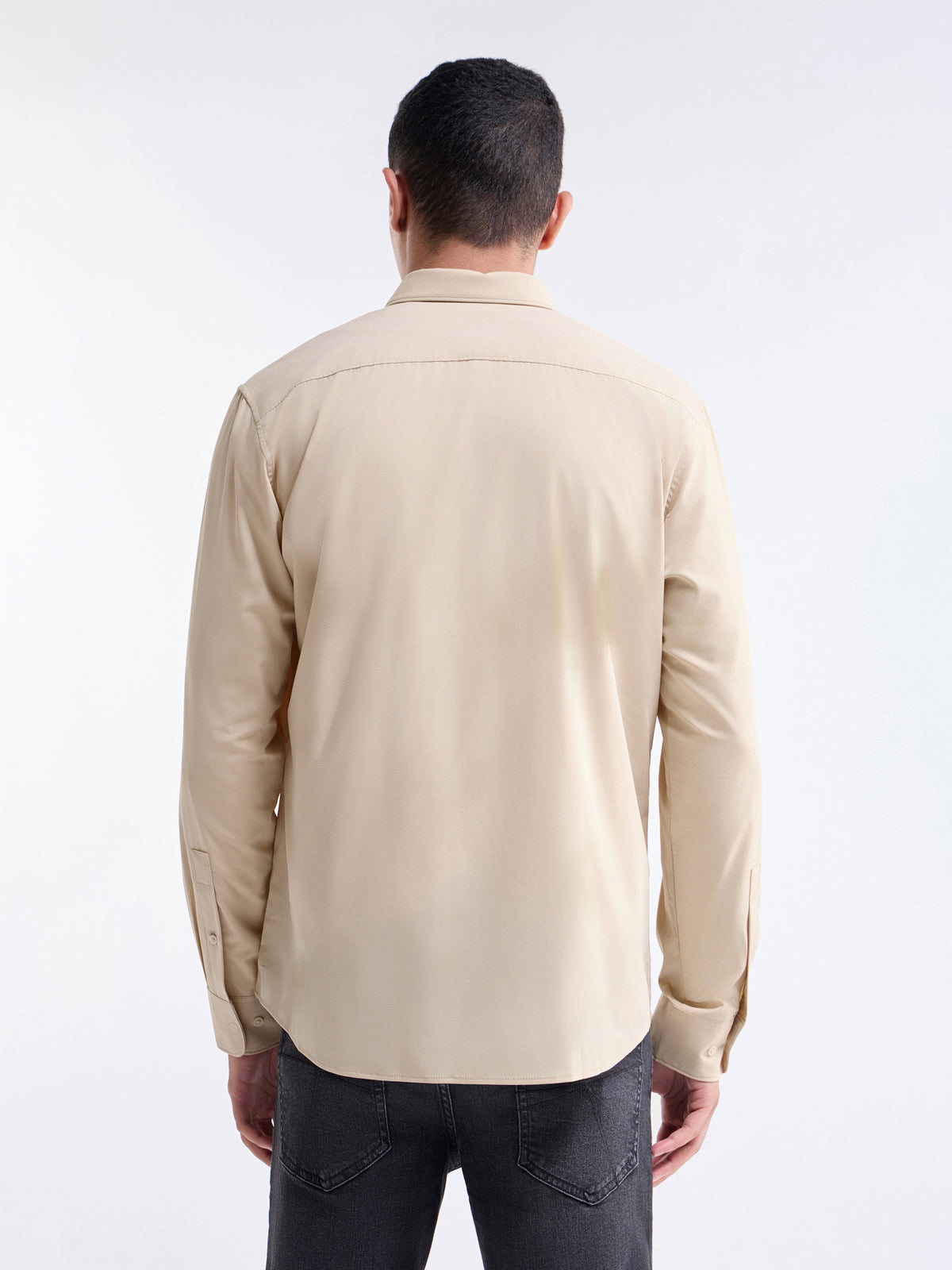 Solid Full Sleeve Shirt - Khaki t4option_0