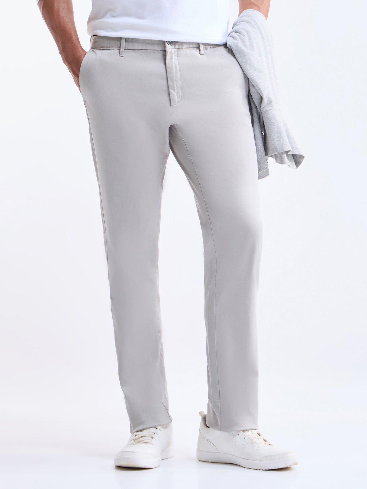 Slim Fit Cotton Stretch Trouser - Cement t4option_0
