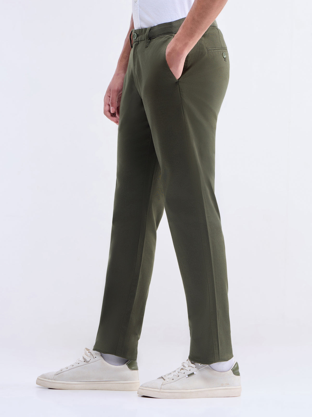 Slim Fit Cotton Stretch Trouser - Dark Olive t4option_6