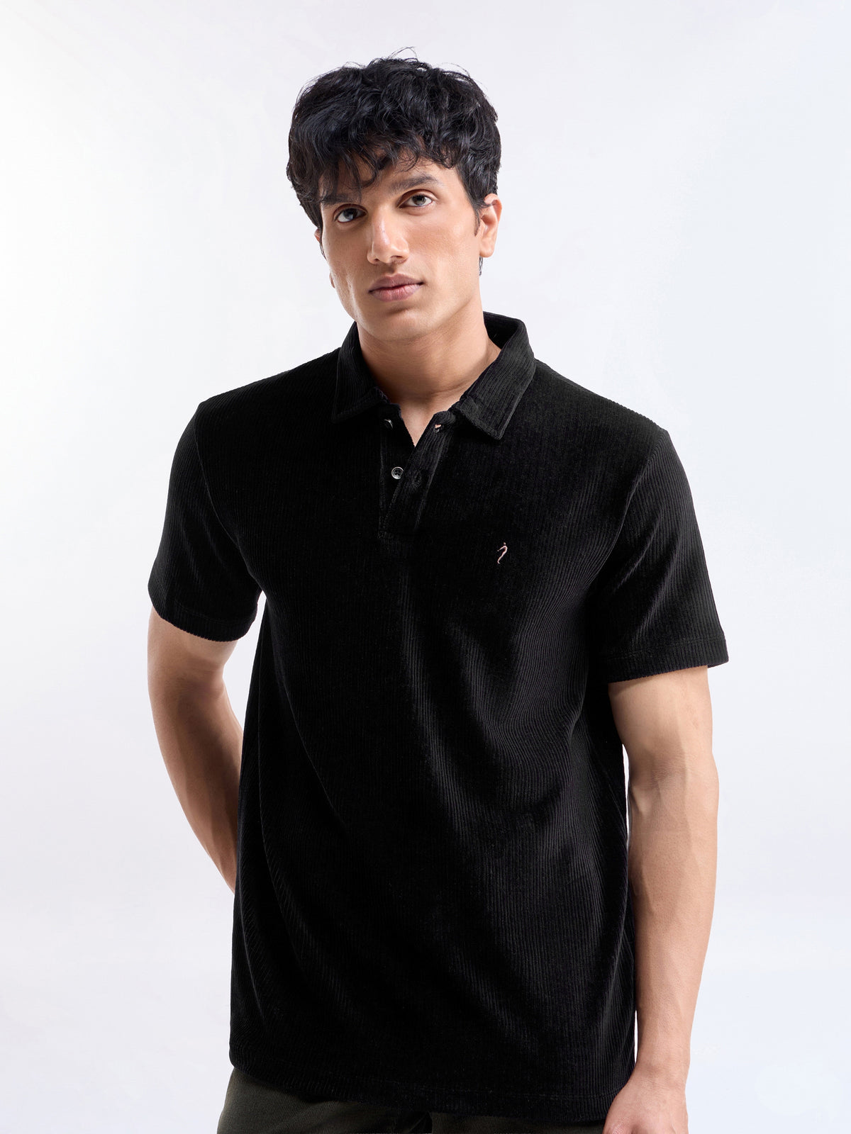 Solid Half Sleeve Regular Fit Polo T-Shirt - Black t4option_0