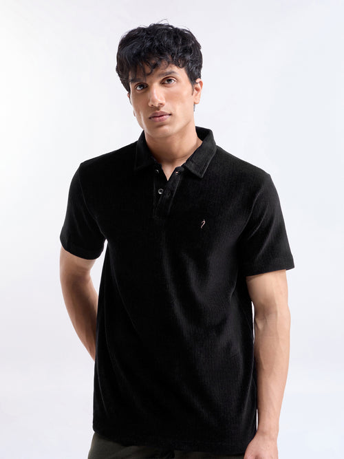 Solid Half Sleeve Regular Fit Polo T-Shirt - Black t4option_0