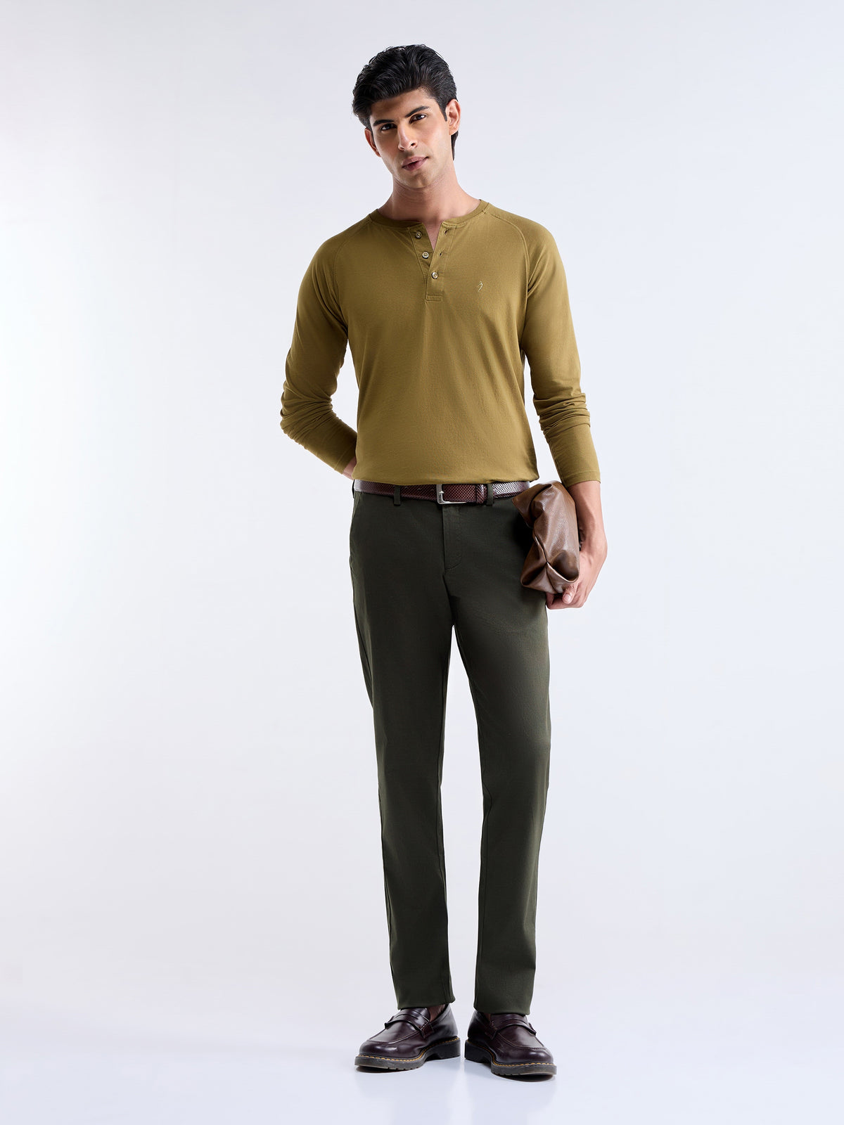 Slim Fit Cotton Stretch Trouser - Dark Olive t4option_9