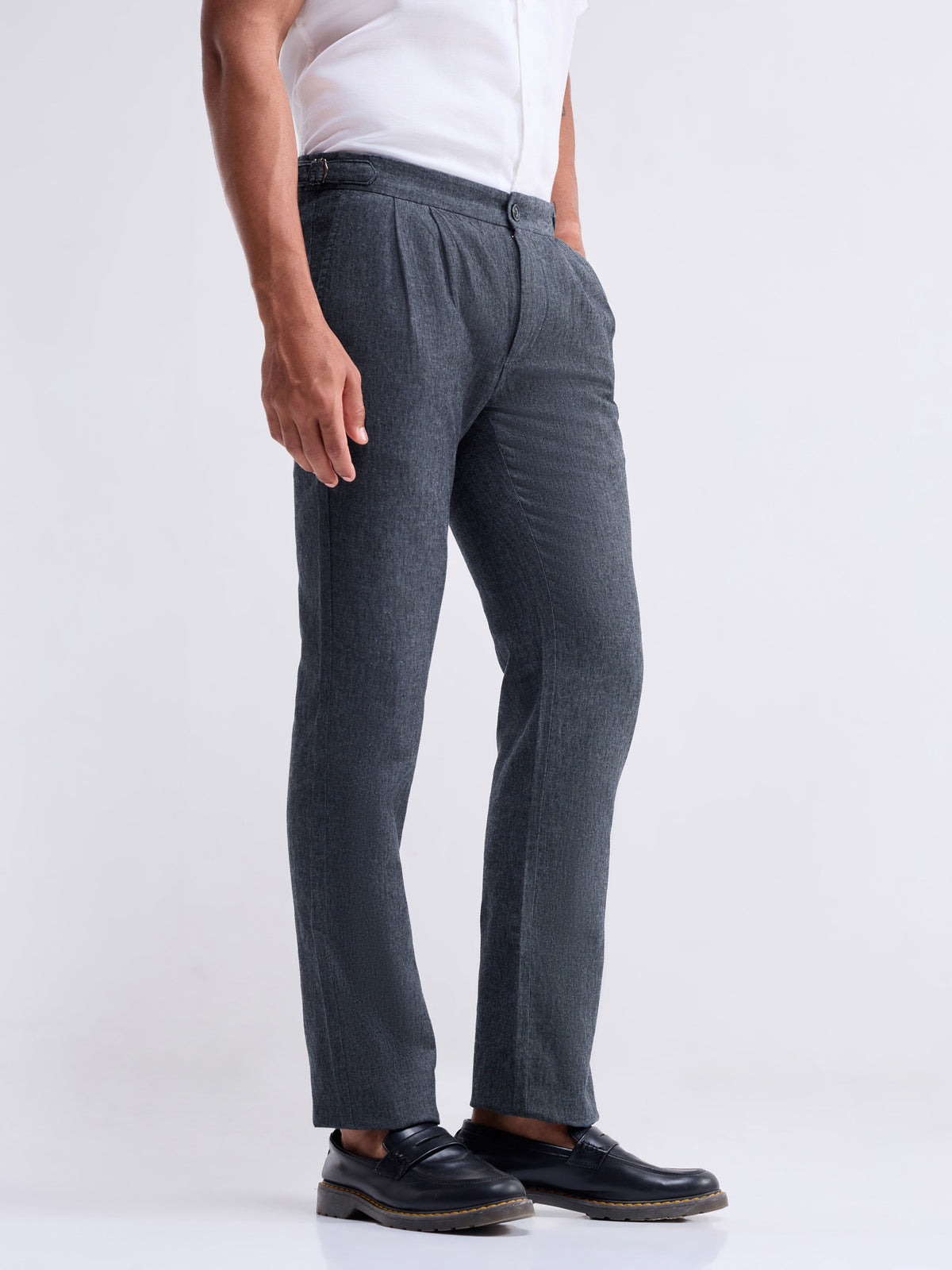 Regular Fit Cotton Linen Trouser - Dark Grey t4option_1