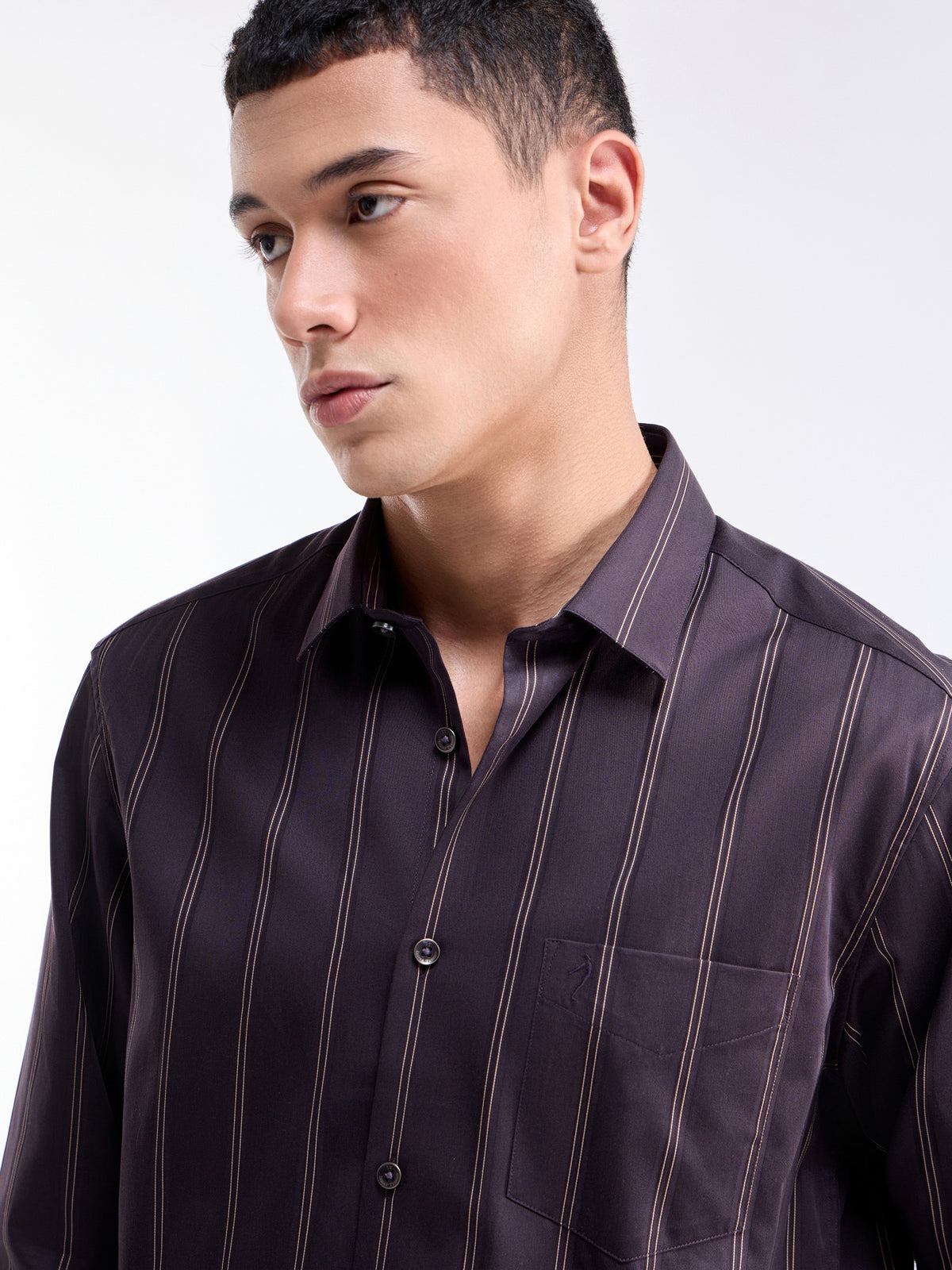 Striped Full Sleeve Cotton Shirt - Wine t4option_0