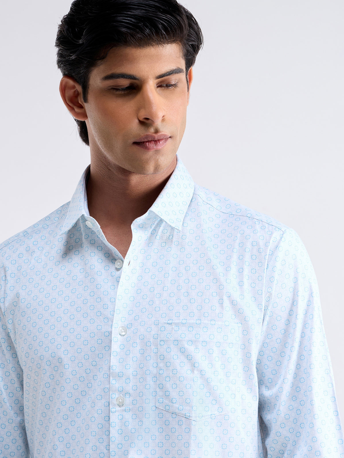Printed Full Sleeve Cotton Shirt - White t4option_0