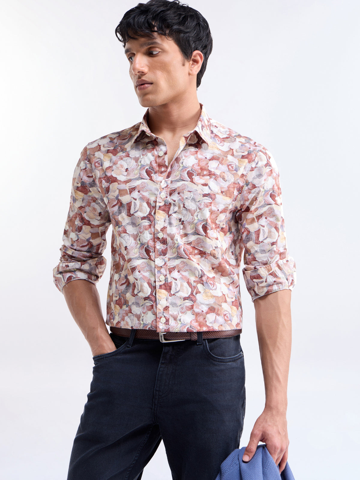 Printed Full Sleeve Cotton Shirt - Rust t4option_0