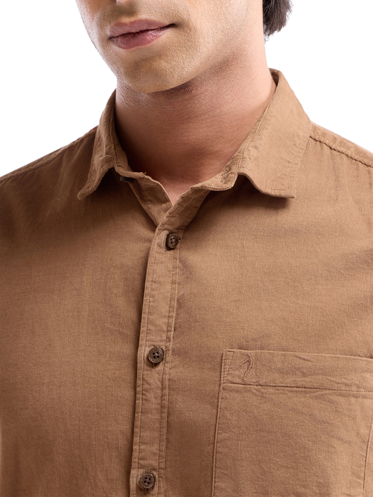 Solid Full Sleeve Cotton Tencel Shirt - Spice t4option_0