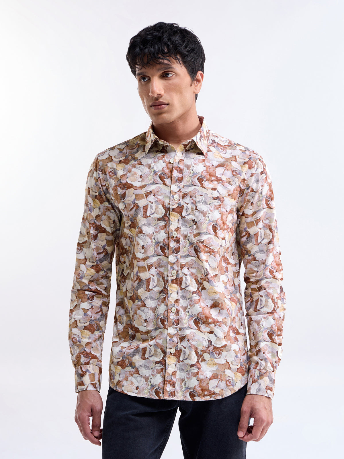 Printed Full Sleeve Cotton Shirt - Rust t4option_1