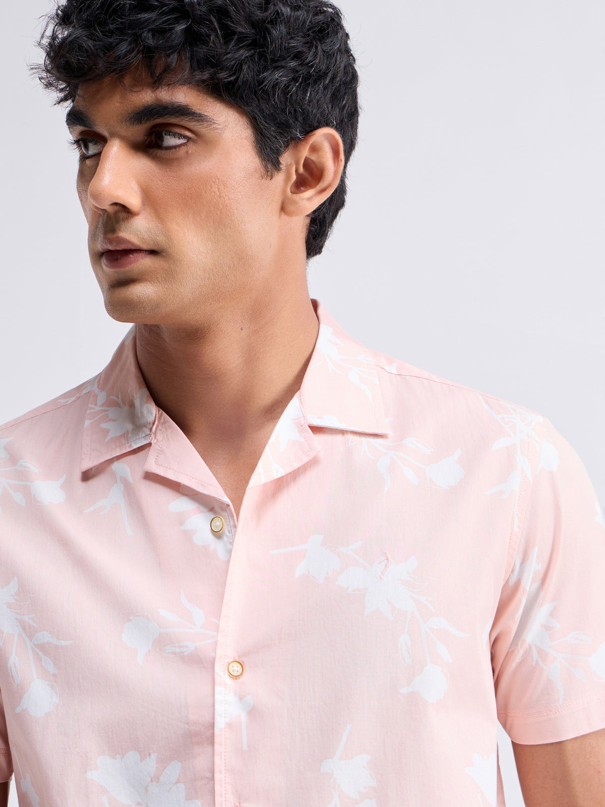 Printed Half Sleeve Cotton Shirt - Coral t4option_0