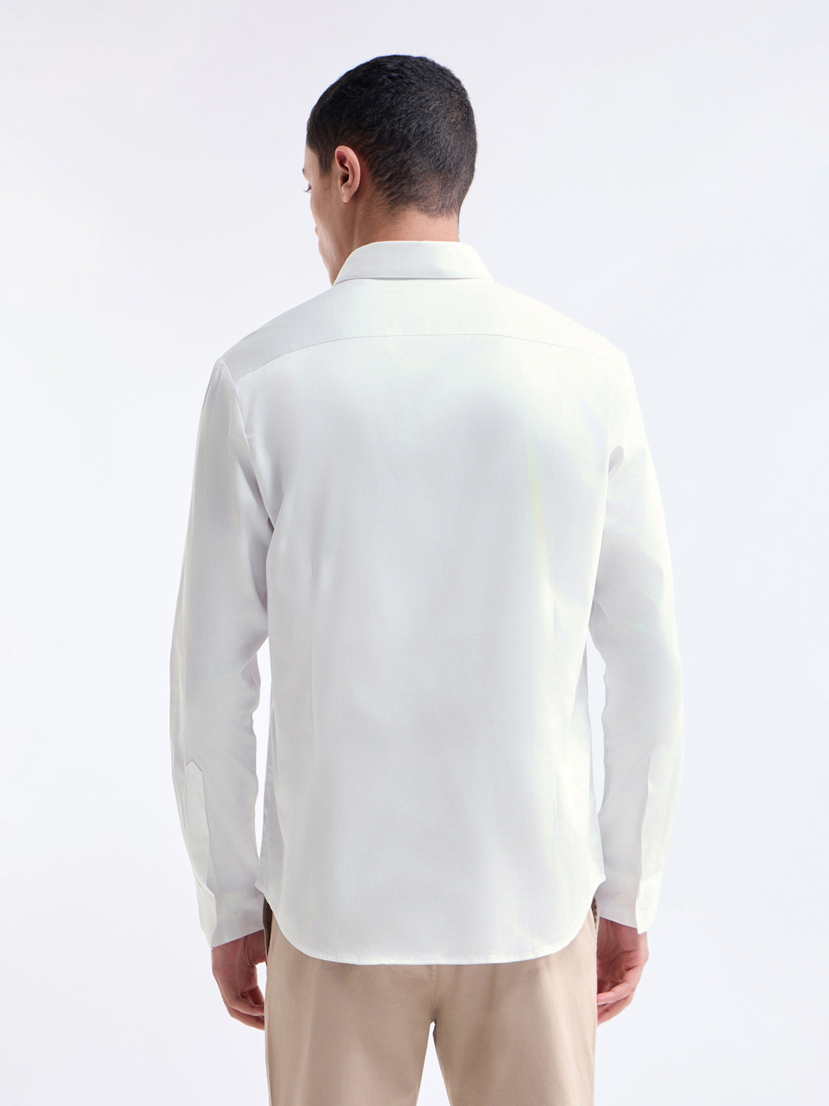 Solid Full Sleeve Cotton Stretch Shirt - White t4option_1