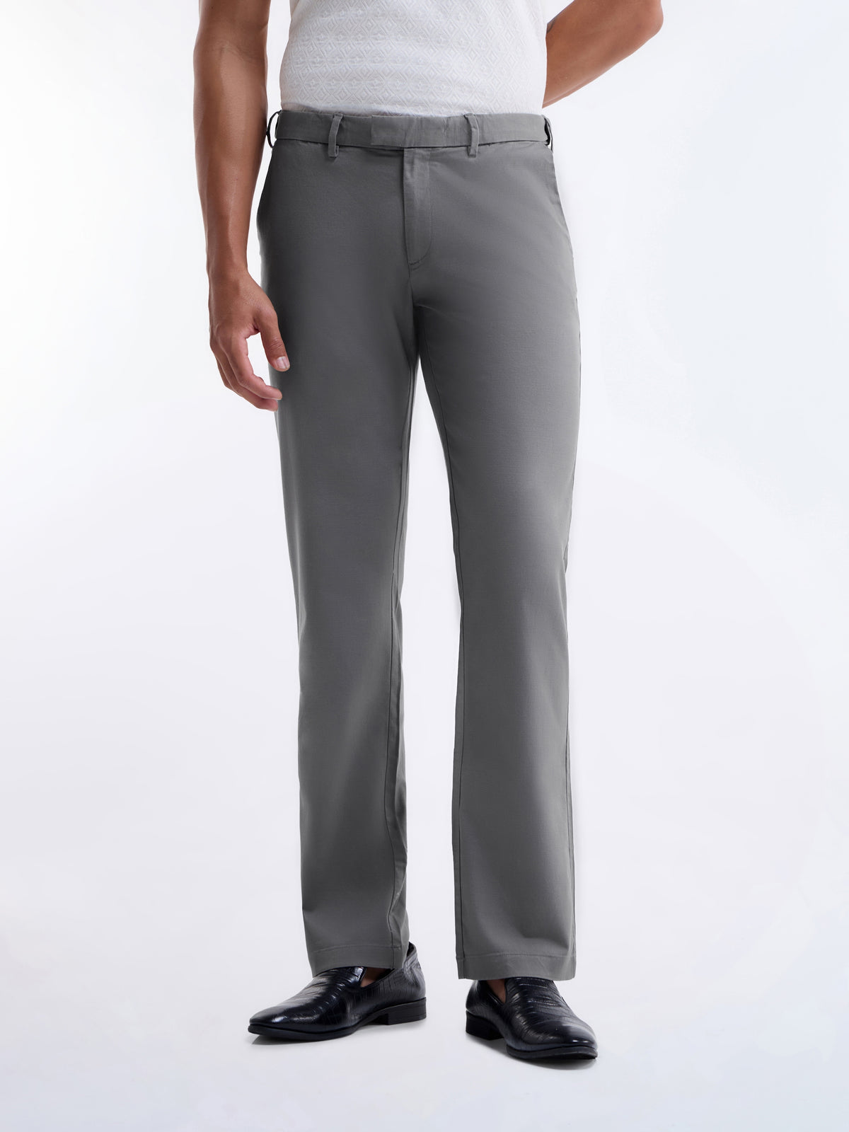 Regular Fit Cotton Tencel Spandex Trouser - Grey t4option_1