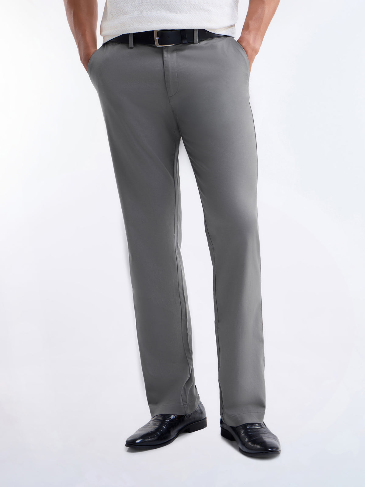 Regular Fit Cotton Tencel Spandex Trouser - Grey t4option_1