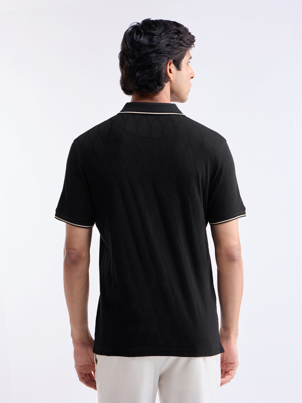 Jacquard Half Sleeve Regular Fit Polo T-Shirt - Black t4option_0