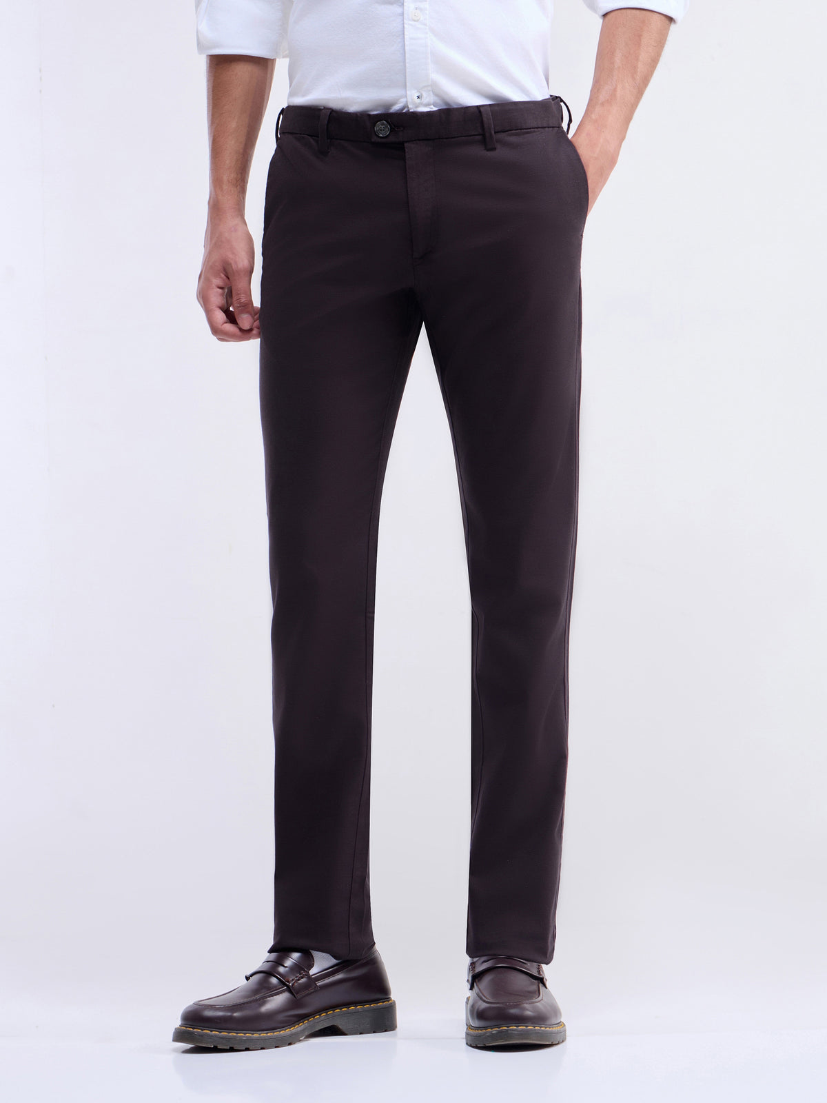 Slim Fit Cotton Tencel Spandex Trouser - Burgundy t4option_0
