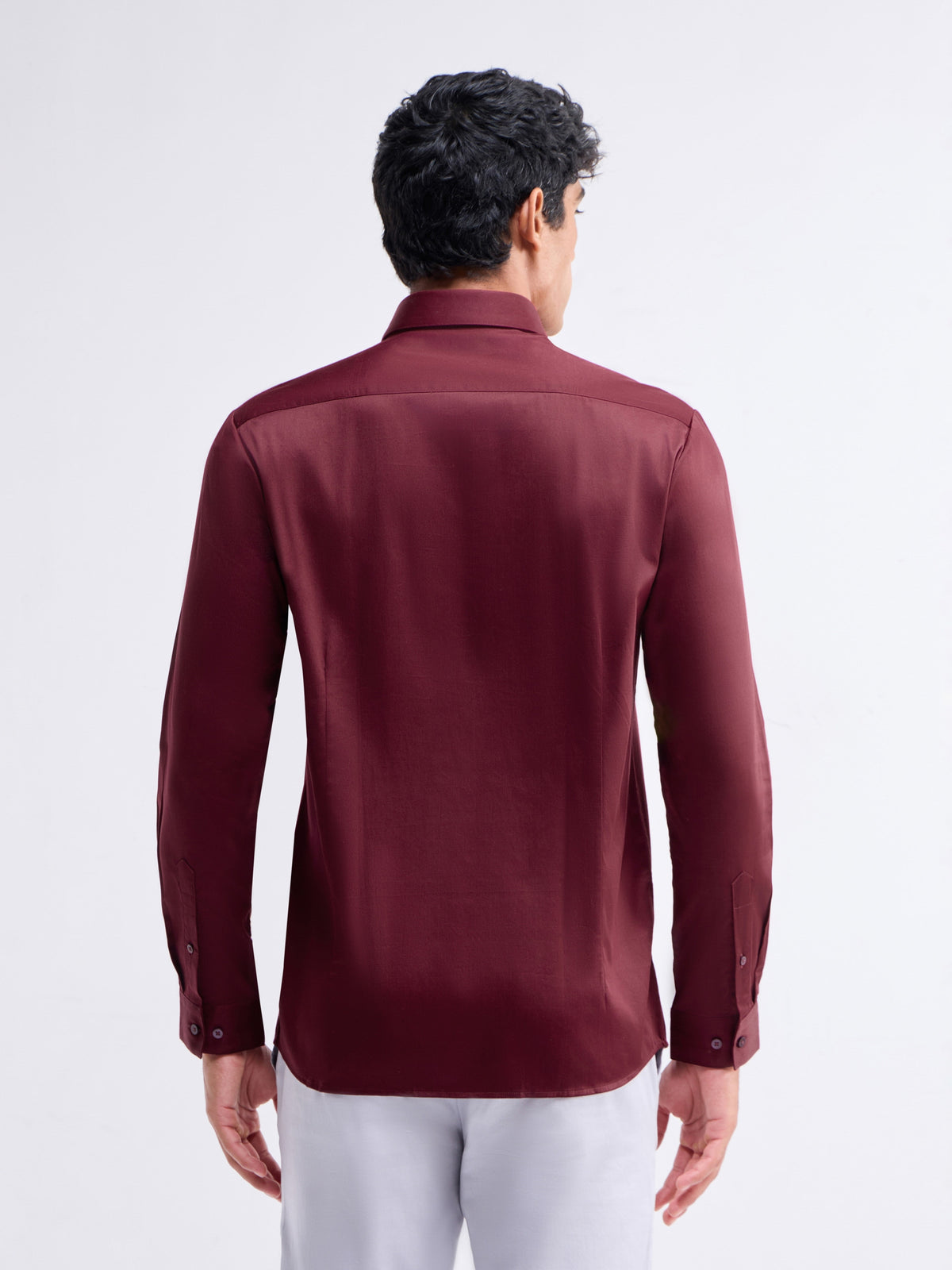Solid Full Sleeve Cotton Stretch Shirt - Maroon t4option_0