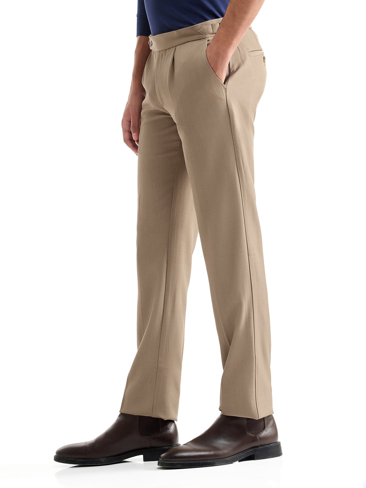 Regular Fit Cotton Stretch Trouser - Khaki t4option_0