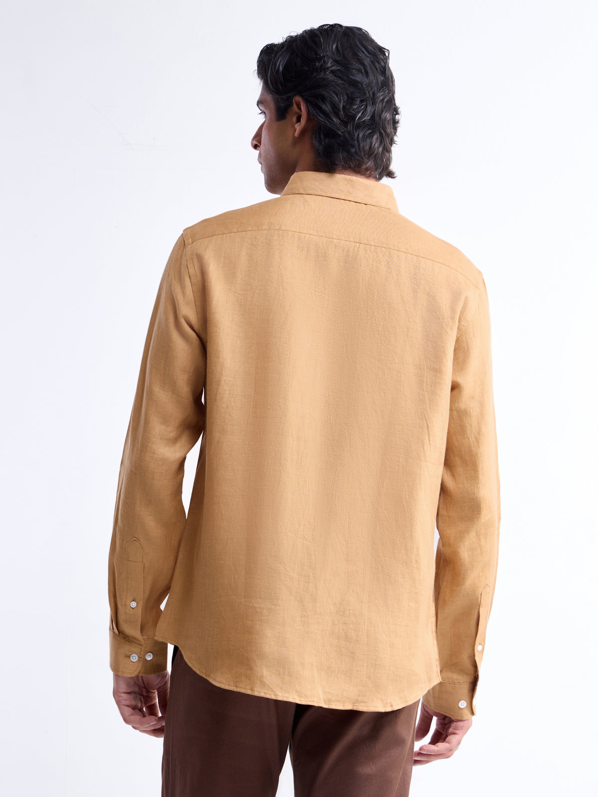 Solid Full Sleeve Linen Shirt - Tan t4option_0