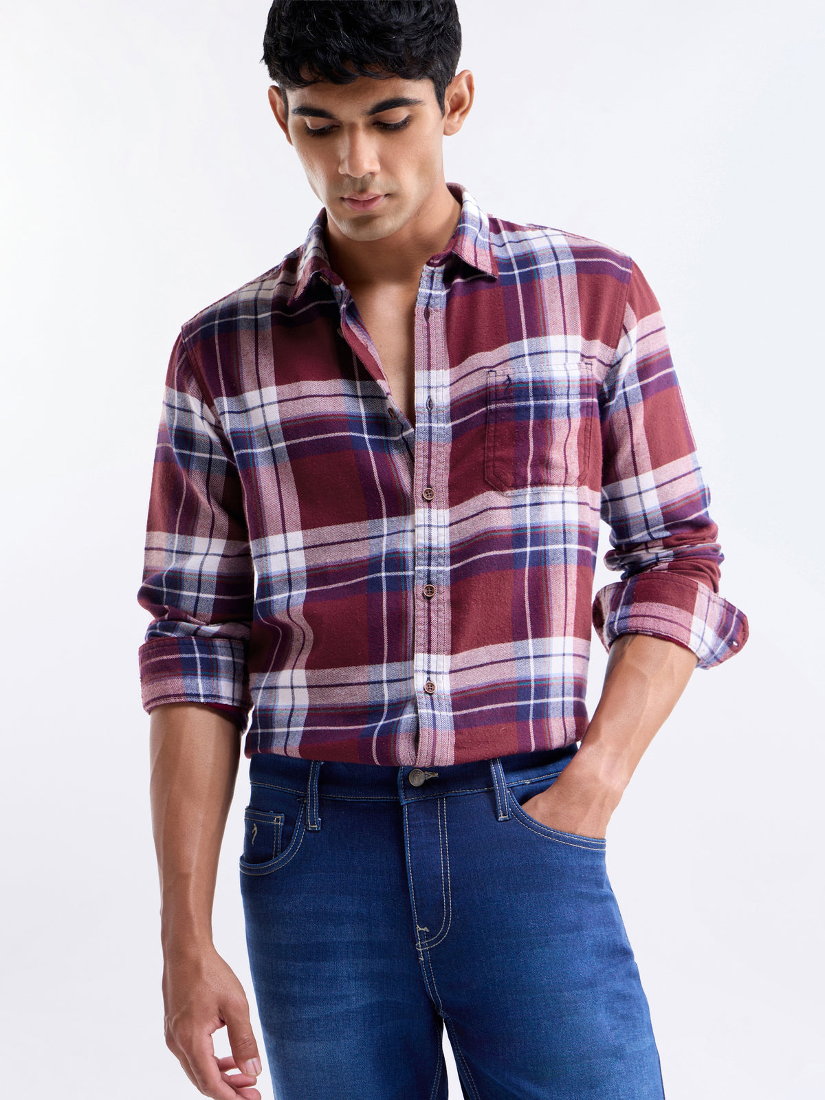 Check Full Sleeve Cotton Shirt - Red t4option_0