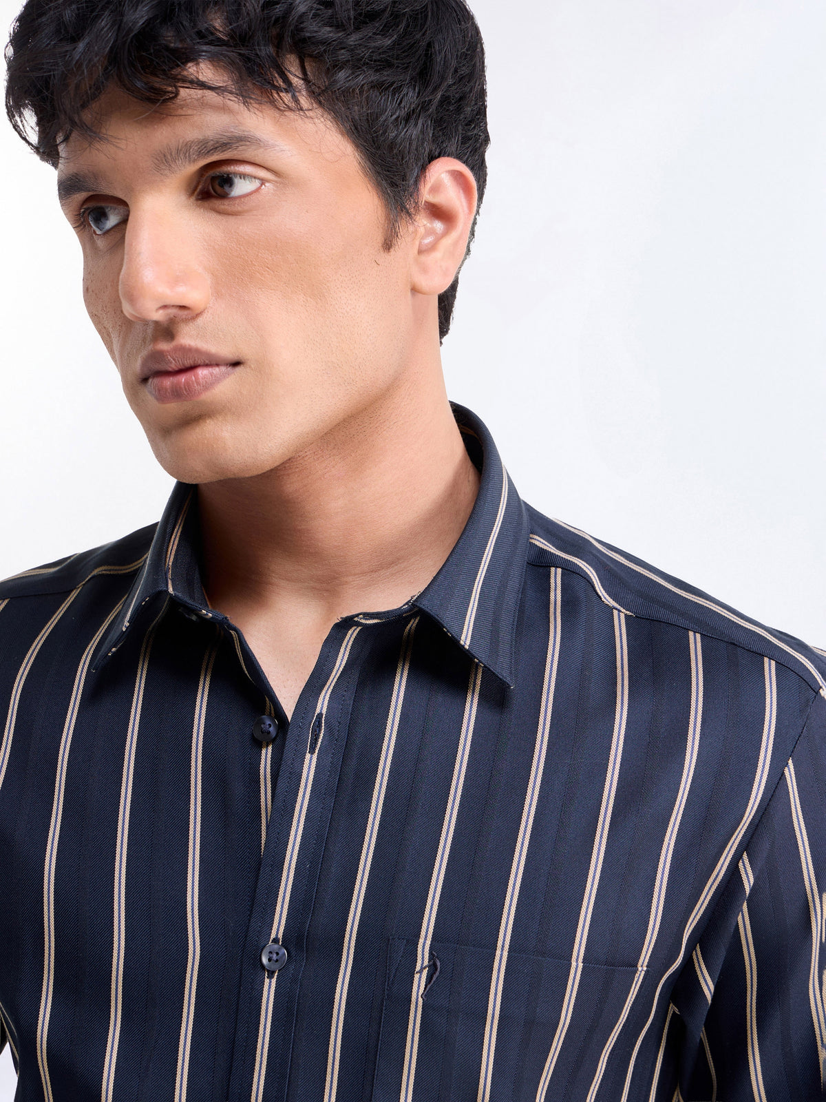 Striped Full Sleeve Cotton Shirt - Navy t4option_0