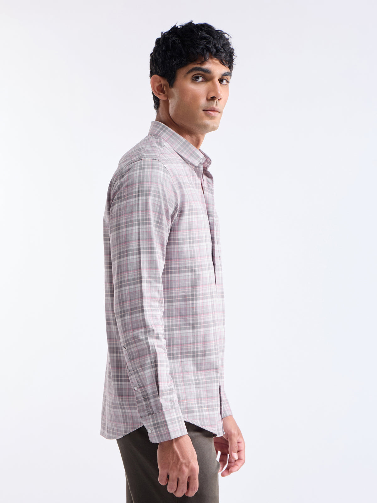 Check Full Sleeve Cotton Shirt - Grey t4option_0