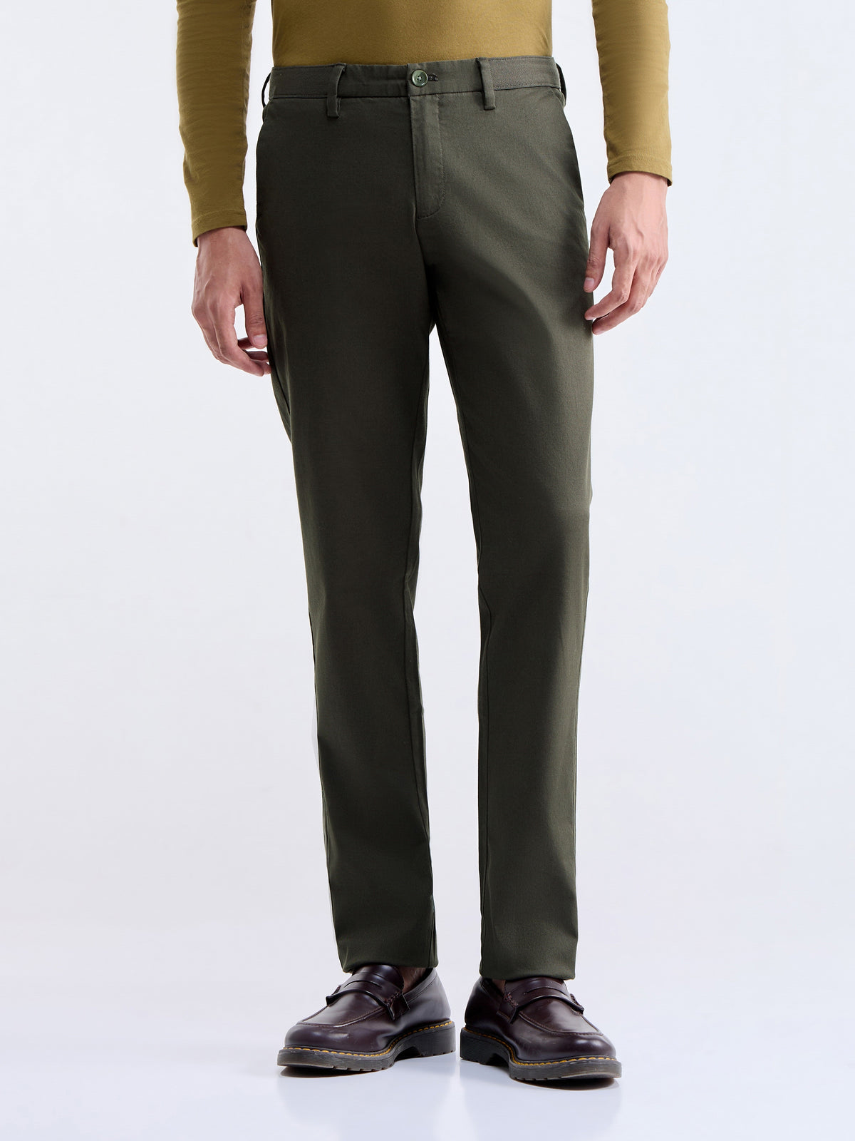 Slim Fit Cotton Stretch Trouser - Dark Olive t4option_9
