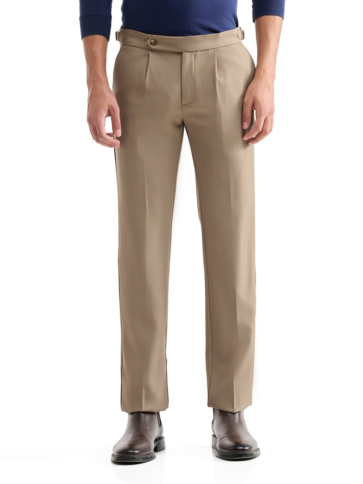 Regular Fit Cotton Stretch Trouser - Khaki t4option_0