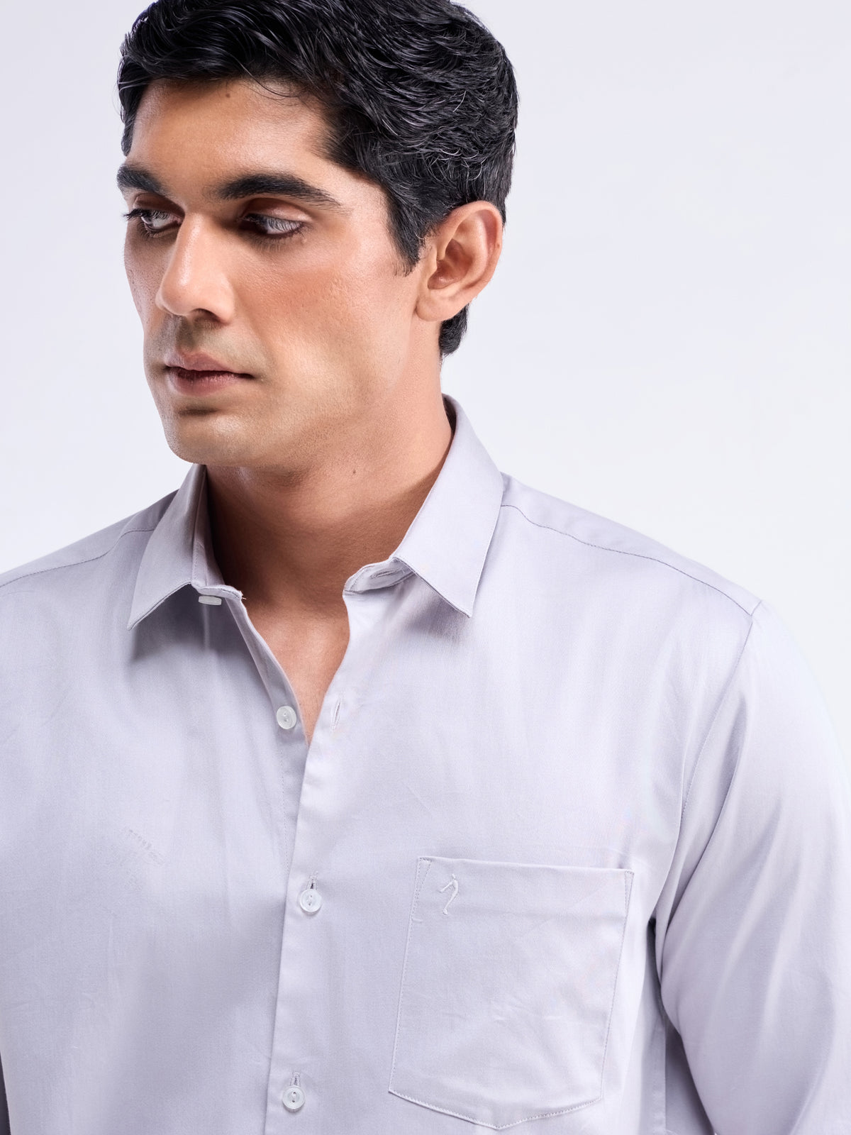 Solid Full Sleeve Cotton Stretch Shirt - Light Grey t4option_3