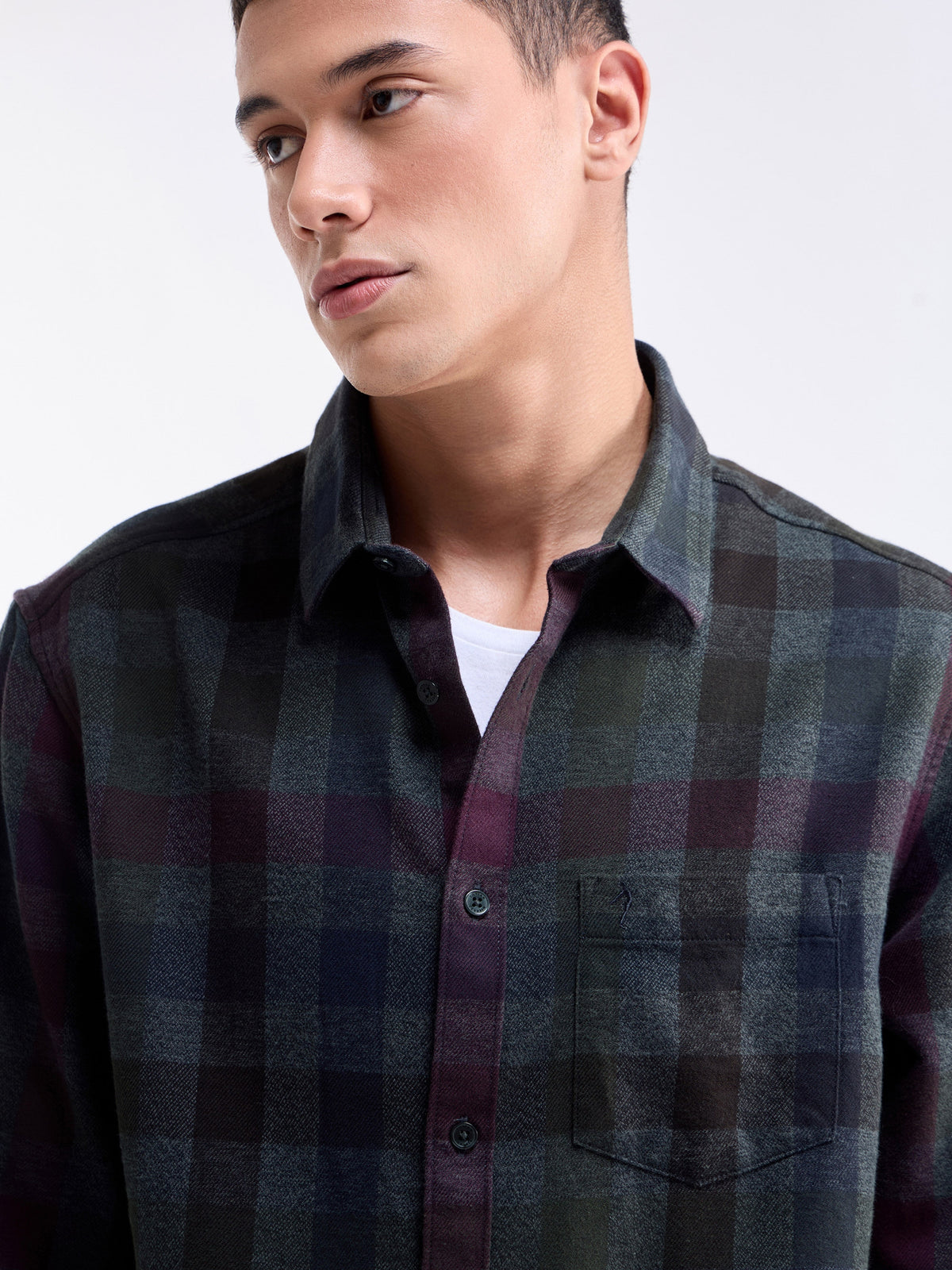Check Full Sleeve Cotton Shirt - Olive t4option_0