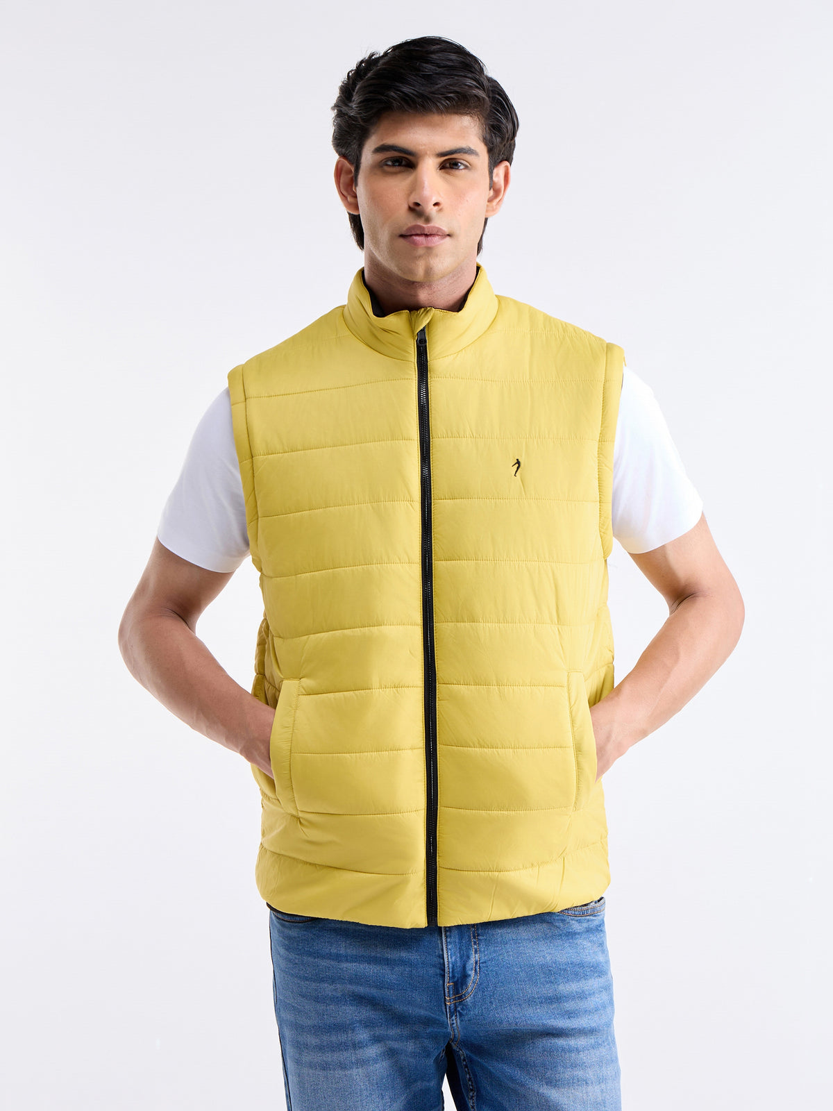 Solid Full Sleeve Bomber Jacket - Yellow t4option_2