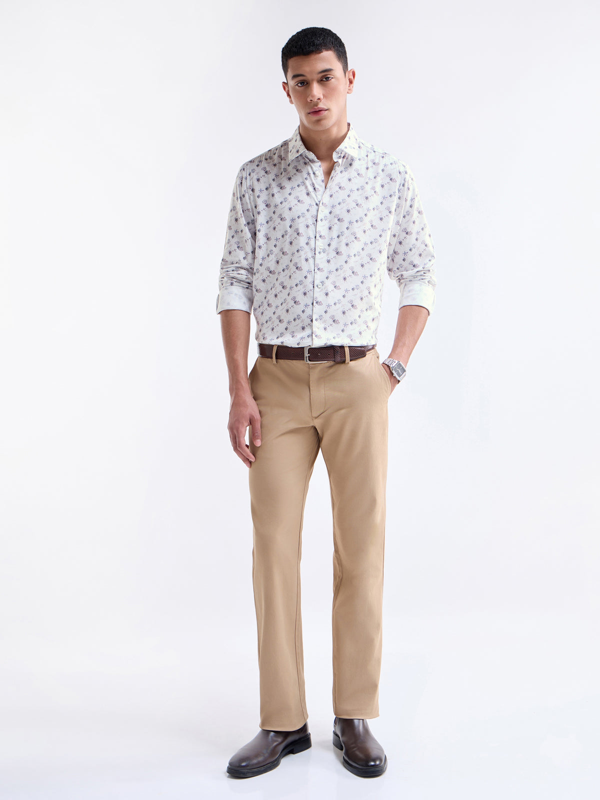 Printed Full Sleeve Cotton Modal Shirt - White t4option_0